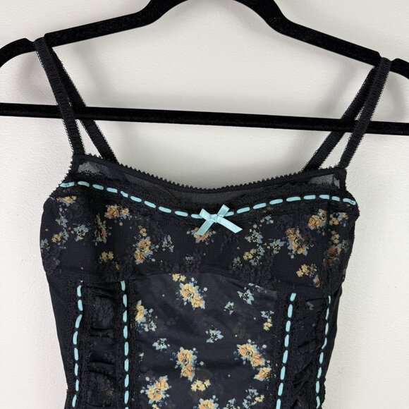 Free People Intimately Say It To Me Floral Mesh Bodysuit Small Black Blue Lace - Picture 3 of 8